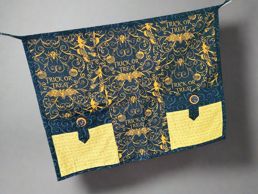 Halloween Theme Half Apron-Yellow/Black Pockets