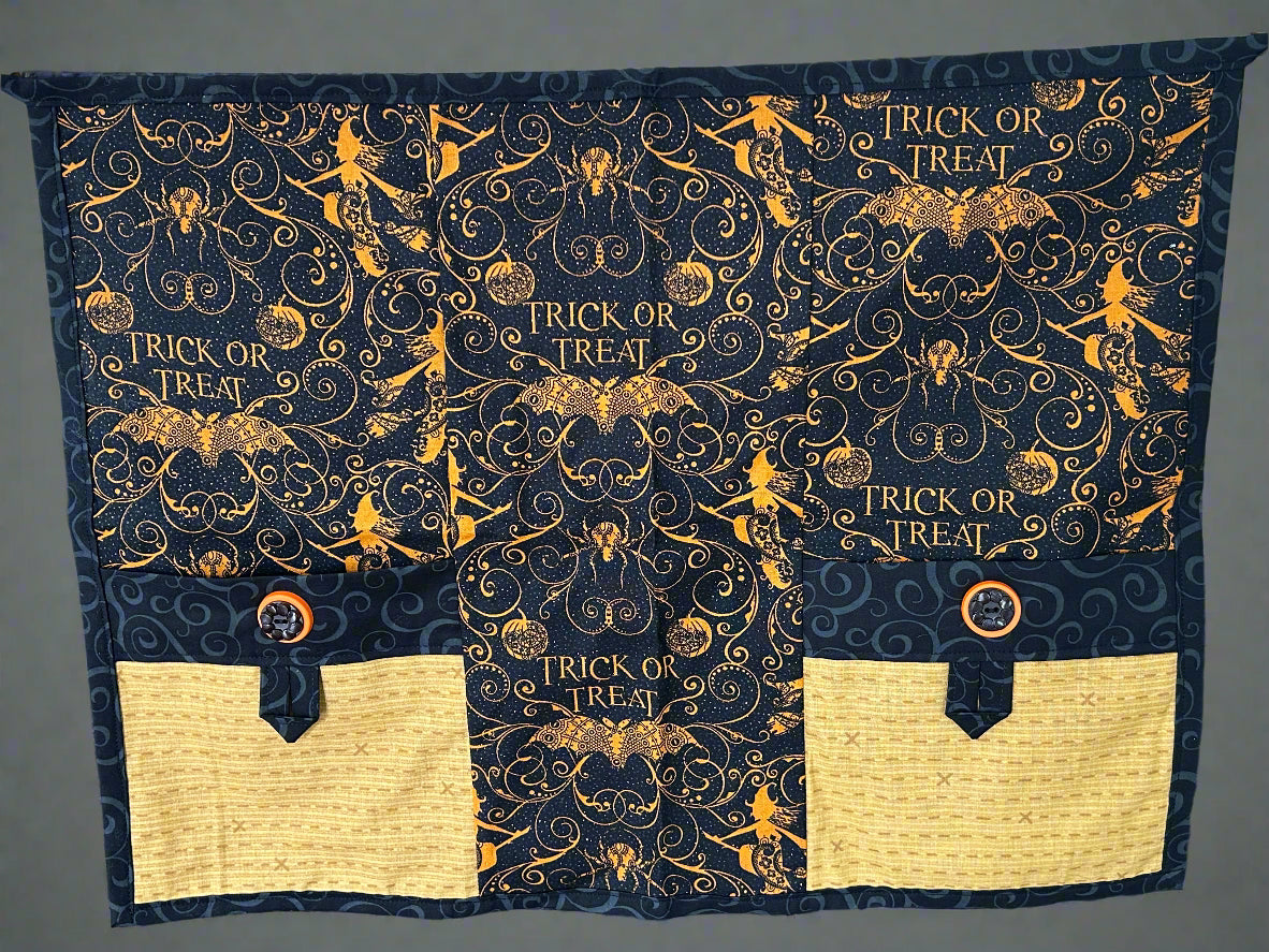 Halloween Theme Half Apron-Yellow/Black Pockets