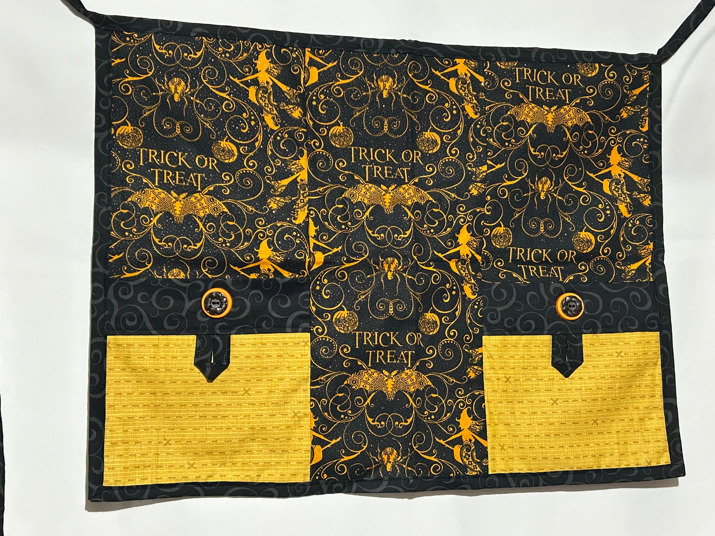 Halloween Theme Half Apron-Yellow/Black Pockets